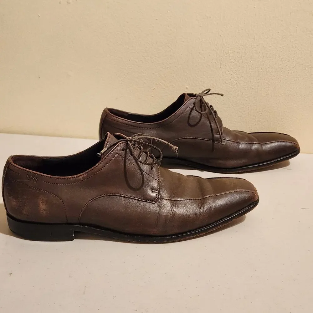 Boss By Hugo Boss Men's Sz 9.5 Remy Oxford Leather Dress Shoes Chocolate Brown